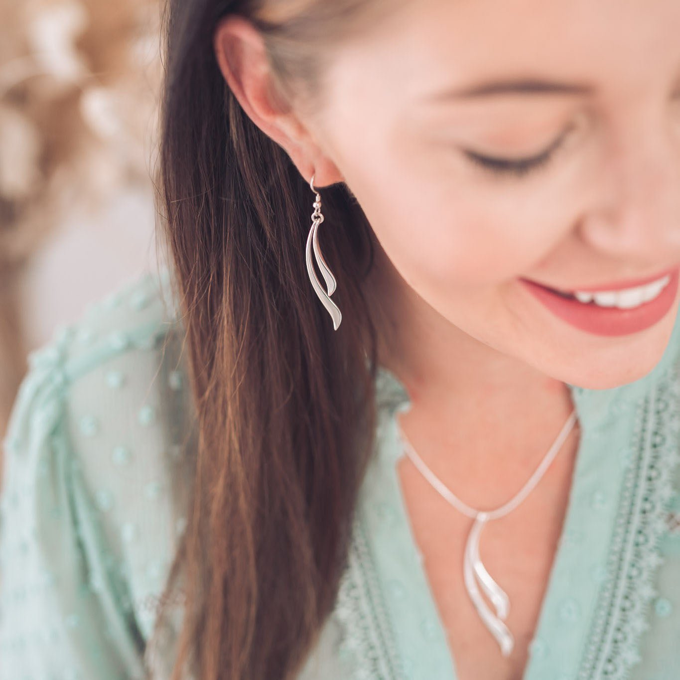 Silver Double Drop Reed Earrings