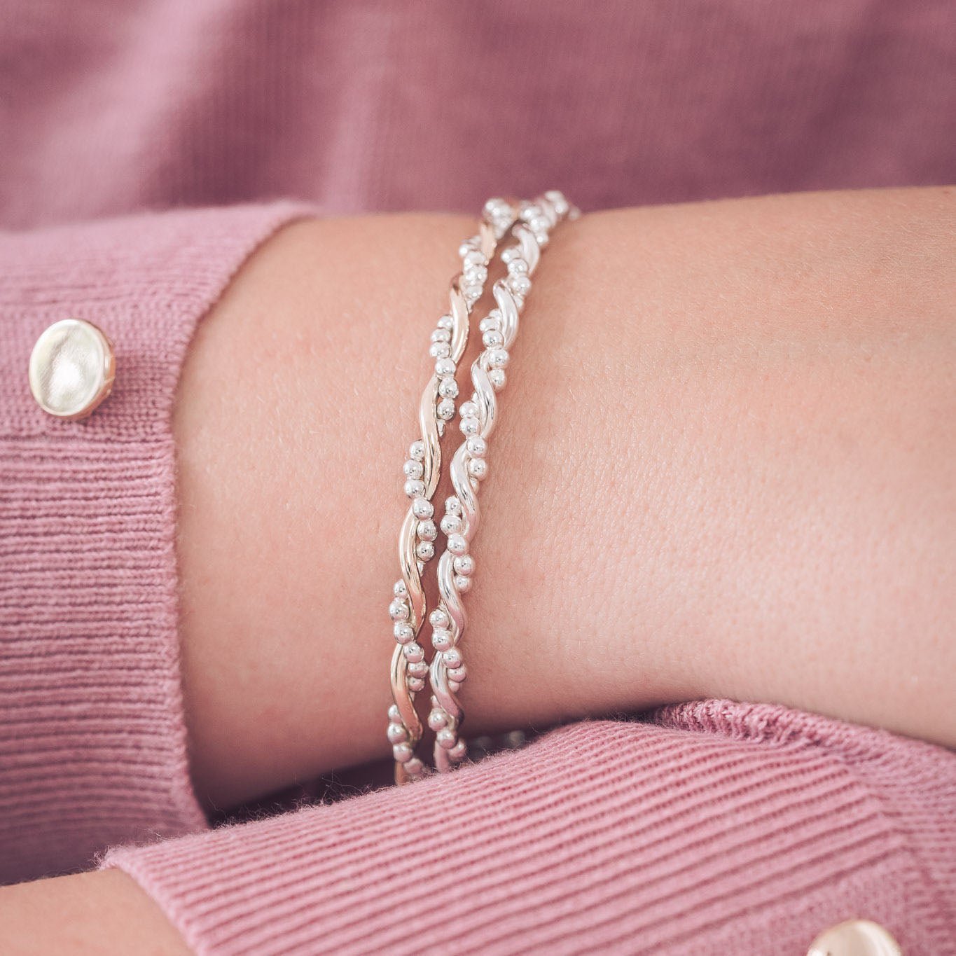 Handmade Silver Twisted Bramble Bangle