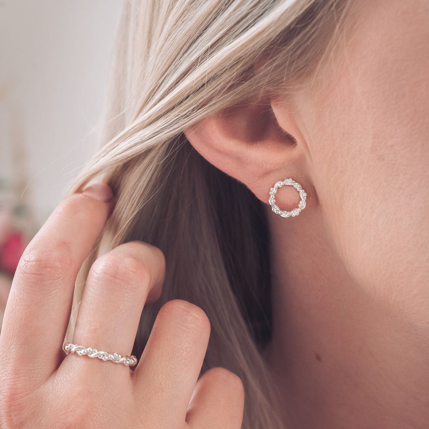 Handcrafted Silver Twisted Round Bramble Stud Earrings