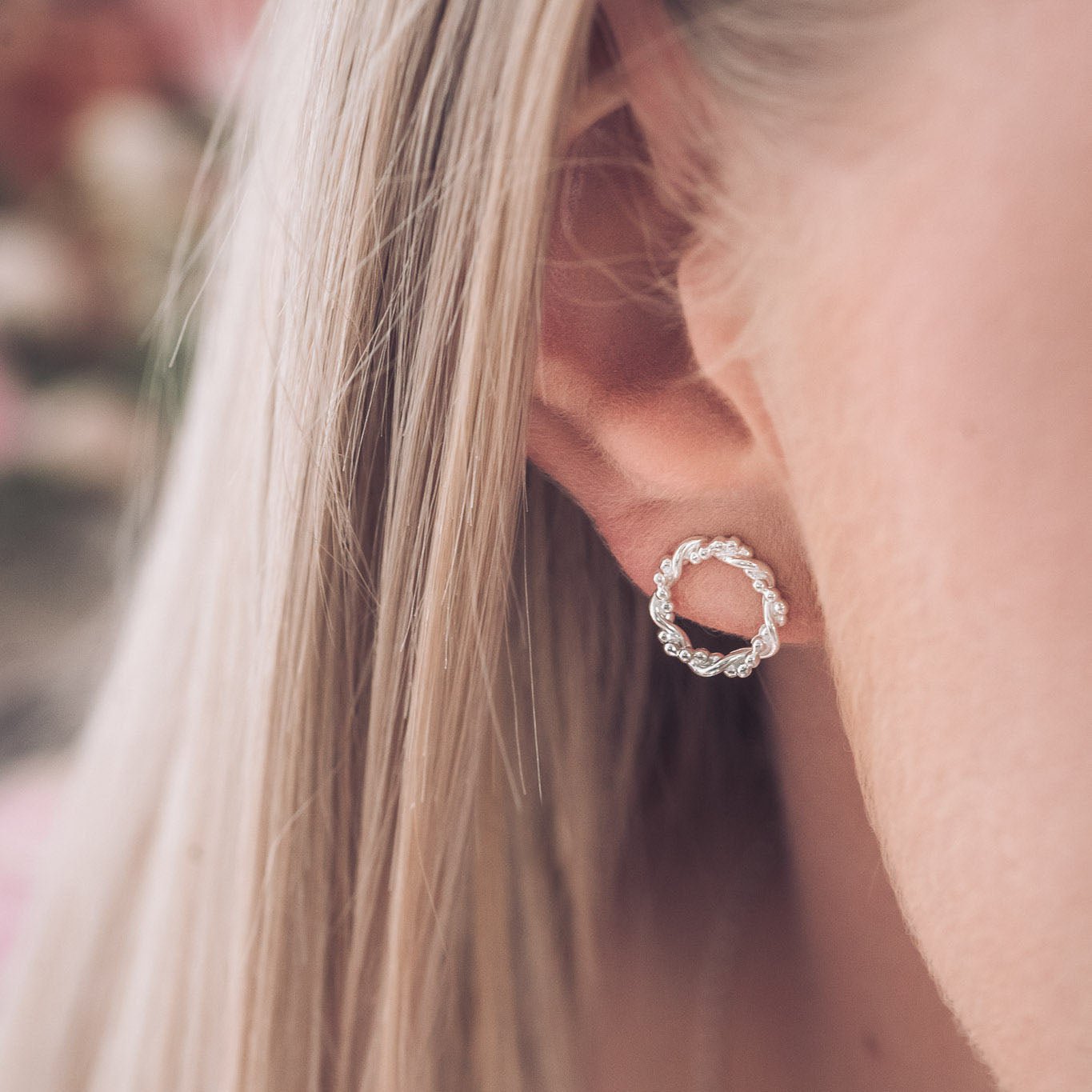 Handcrafted Silver Twisted Round Bramble Stud Earrings