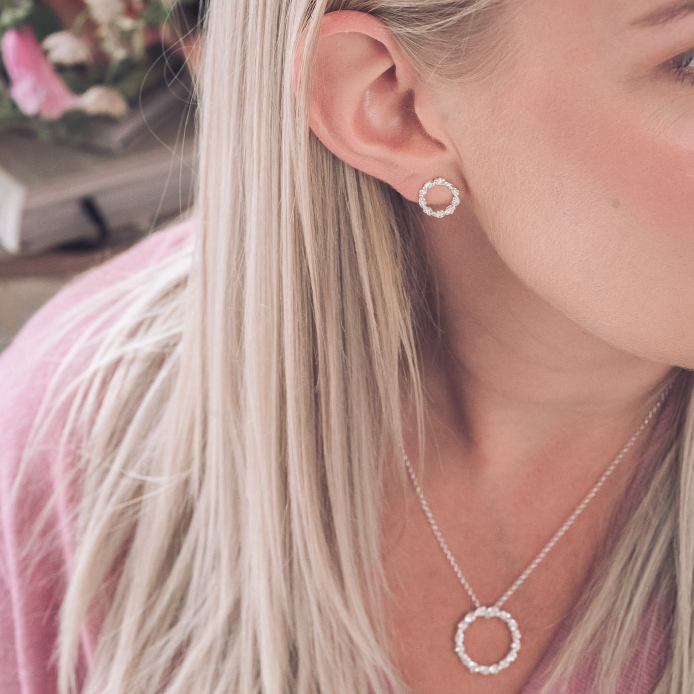 Handcrafted Silver Twisted Round Bramble Stud Earrings