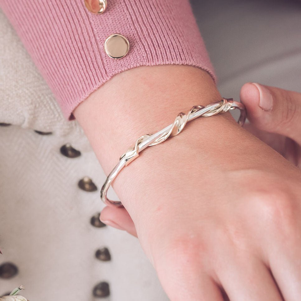 Handmade Silver Bangle with 9ct Gold Twisted Ribbon Detail