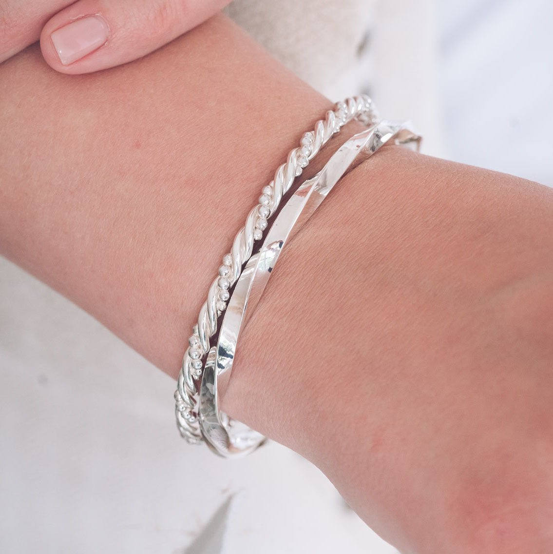 Handmade Twisted Silver Bangle