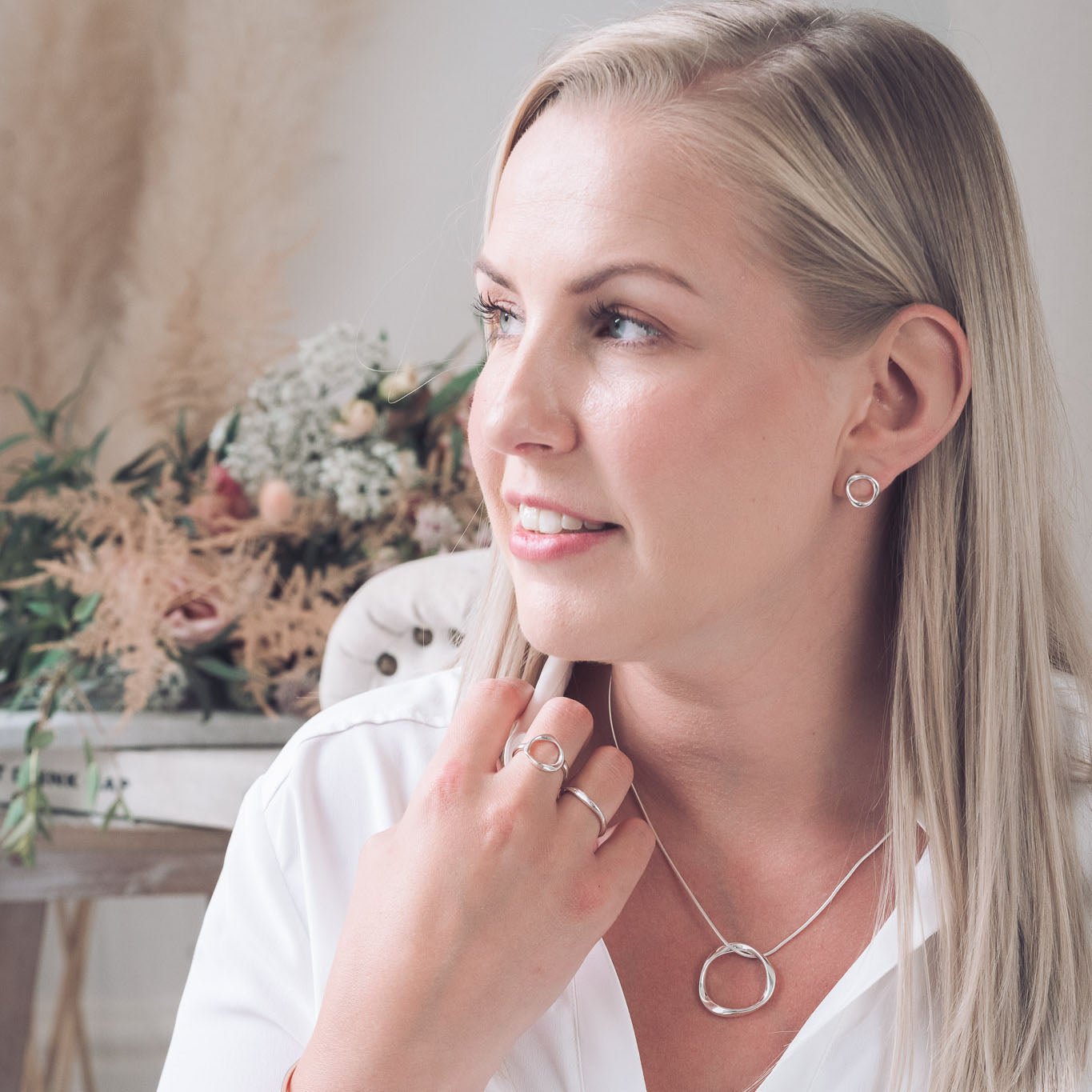 Silver Open Circle, Twisted Halo Ring