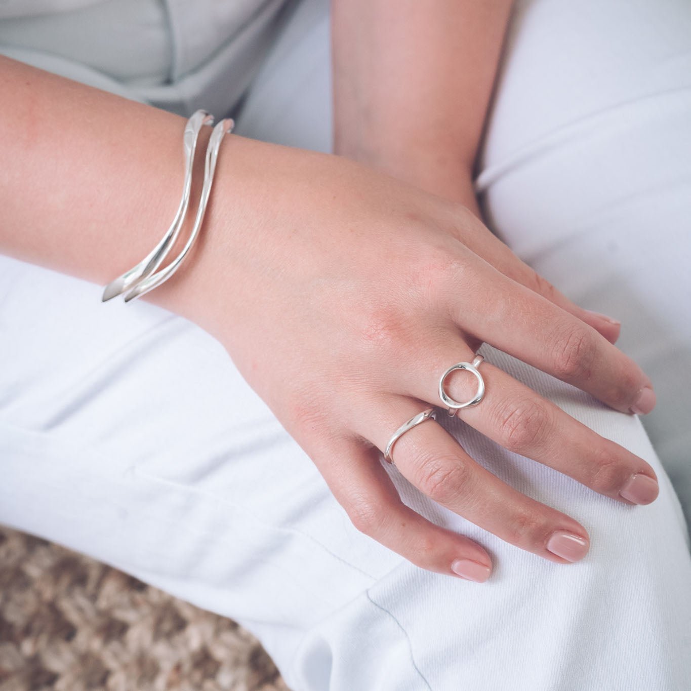 Silver Open Circle, Twisted Halo Ring