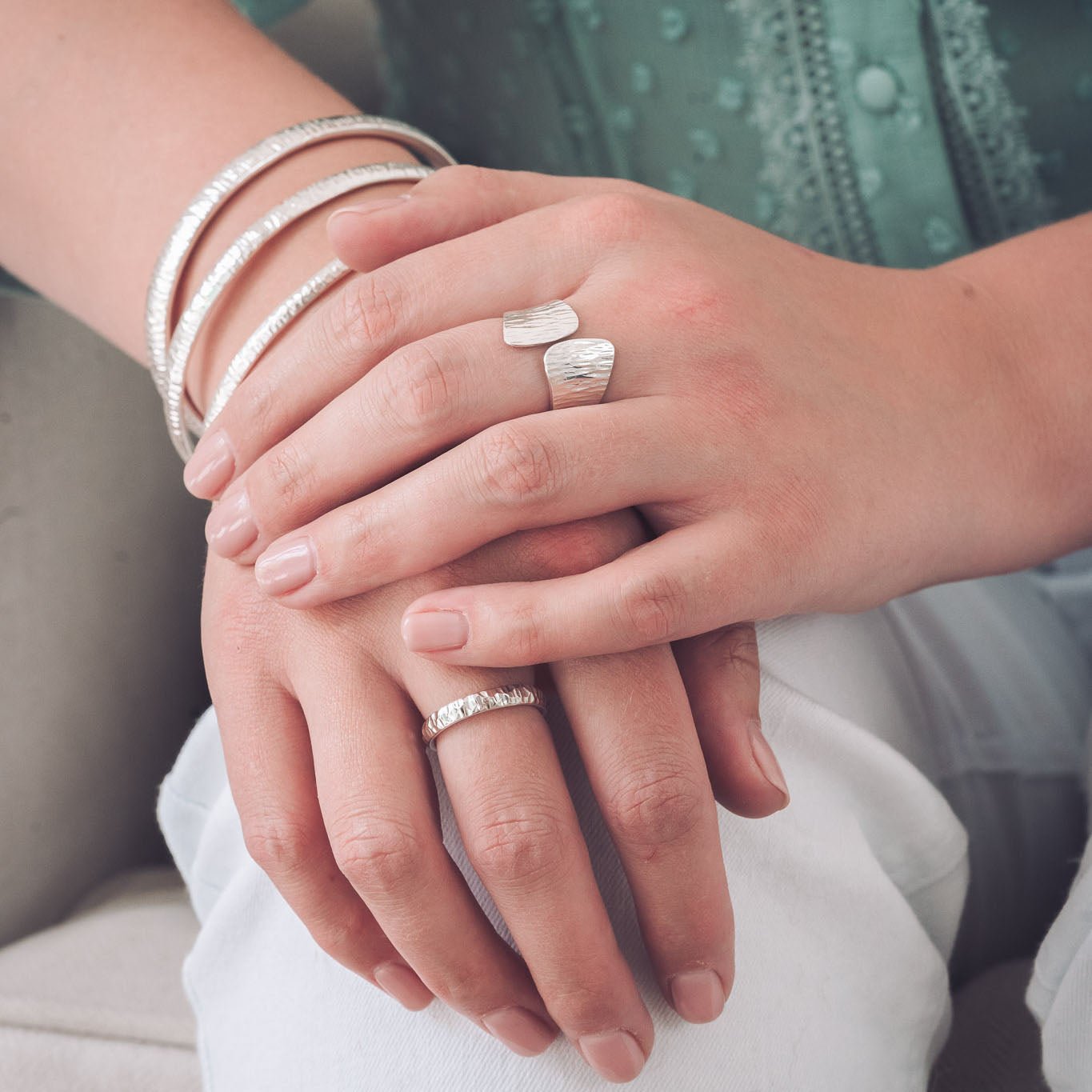 Handmade Linear Textured Silver EZ Bangle
