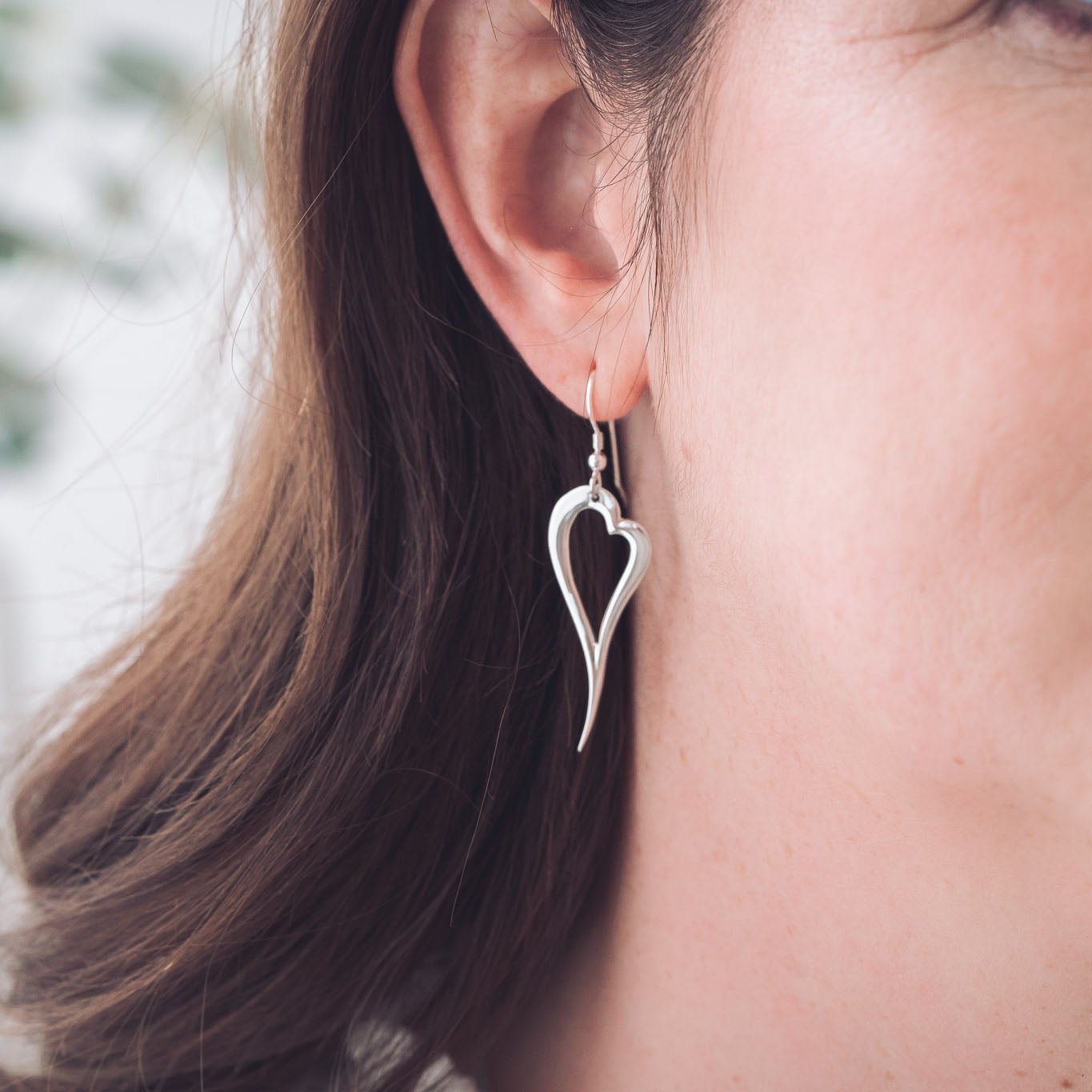 Sterling Silver Zoe Heart Earrings, Curved Open Heart Designed To Frame The Face