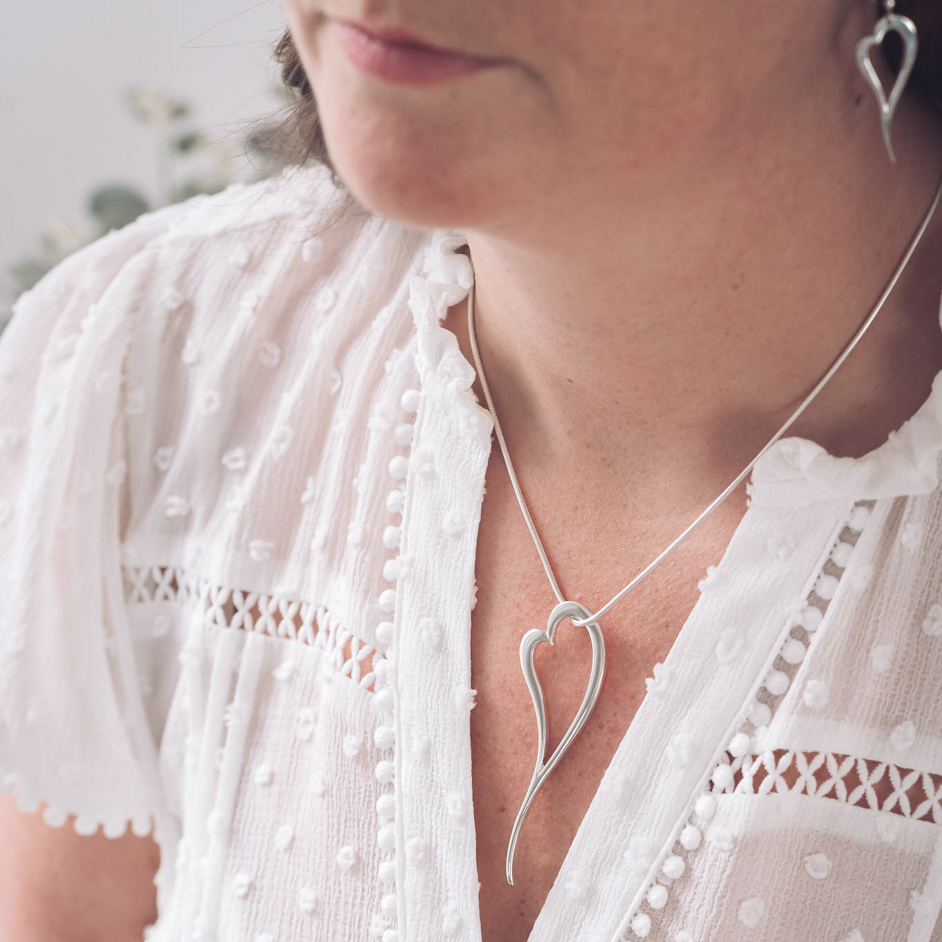 Sterling Silver Zoe Heart Pendant 75mm Curve to Tip, Curved Open Heart Design