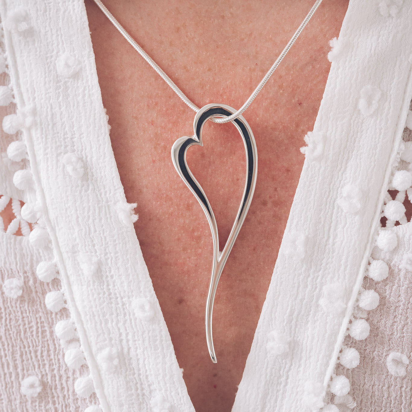 Sterling Silver Zoe Heart Pendant, Curved Open Heart Design