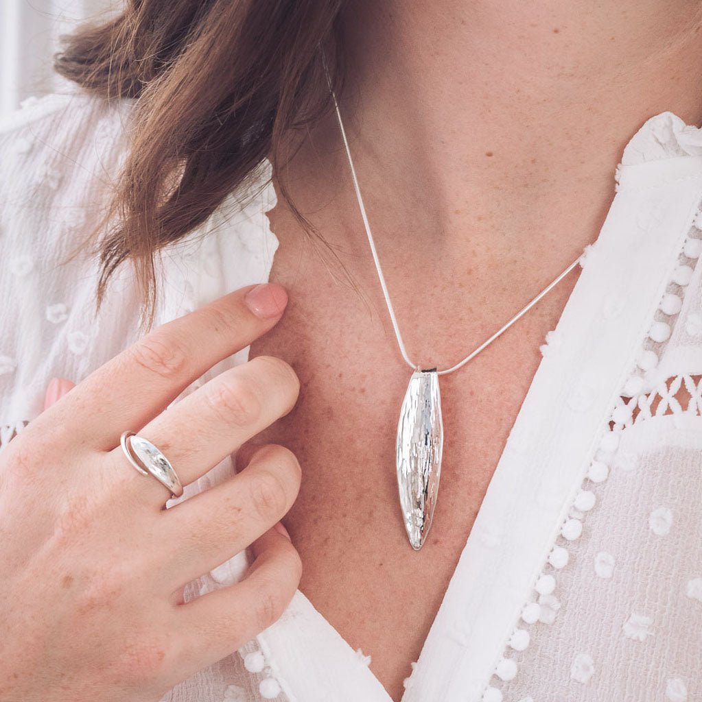 Handmade Silver Textured Leaf Style Pendant