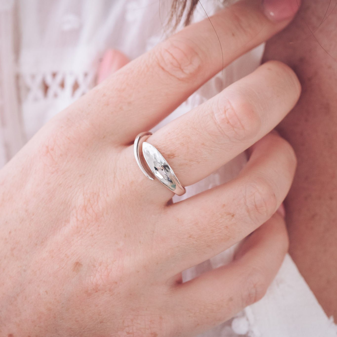 Handmade Silver Textured Leaf Design Ring