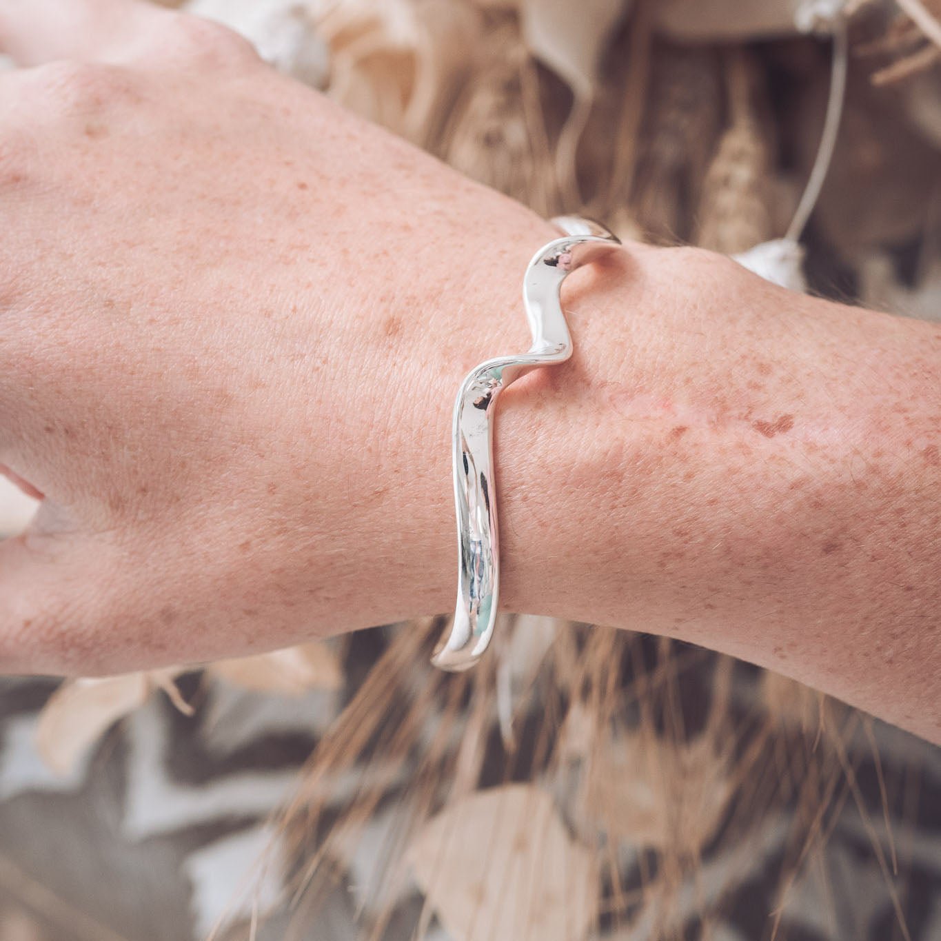 Handmade Sterling Silver Twist Solid Oval Bangle