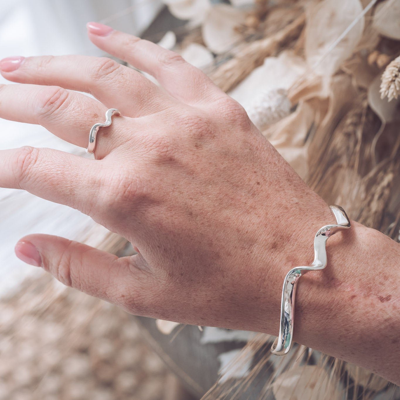 Handmade Sterling Silver Twist Solid Oval Bangle