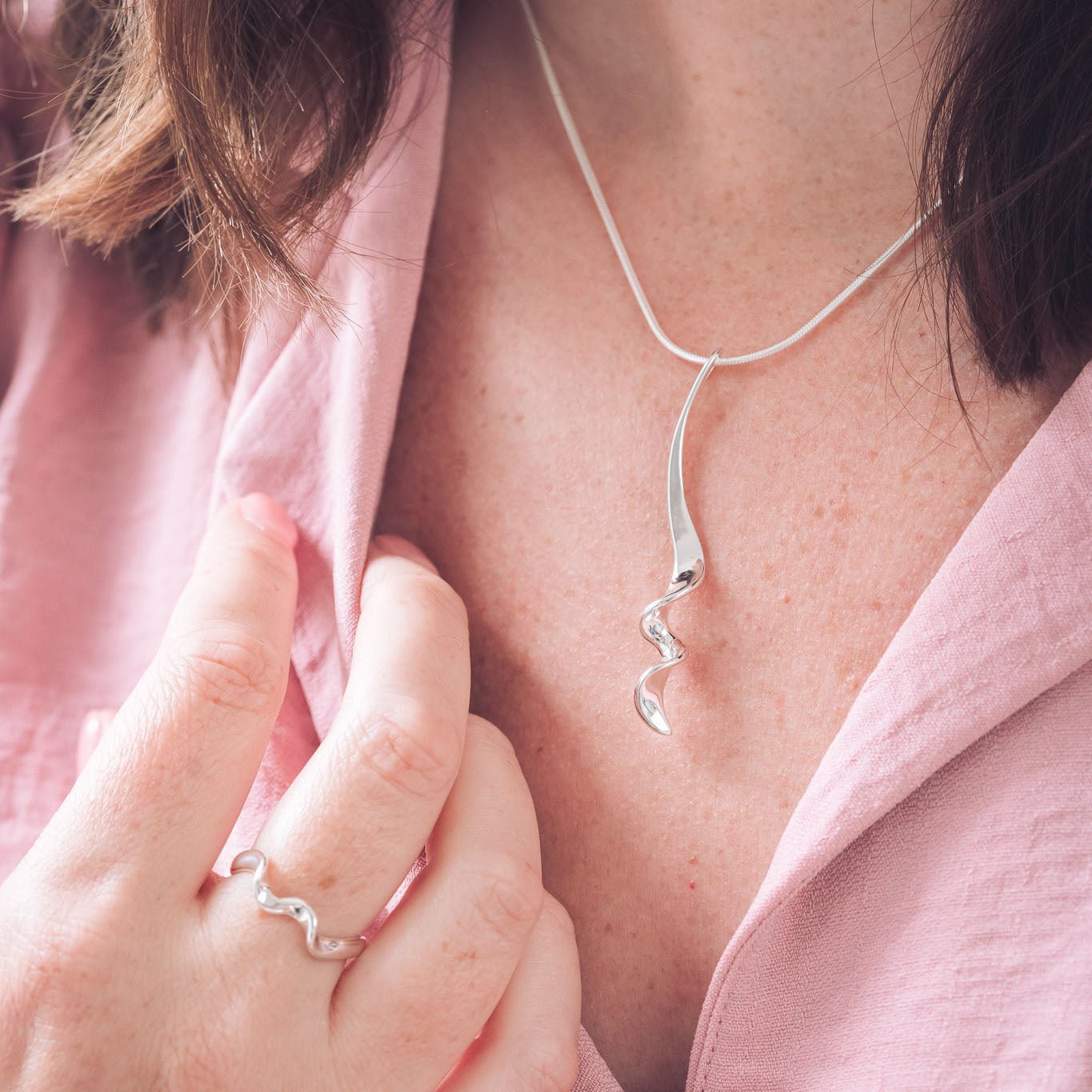 Sterling Silver Twisted Necklace And Ring