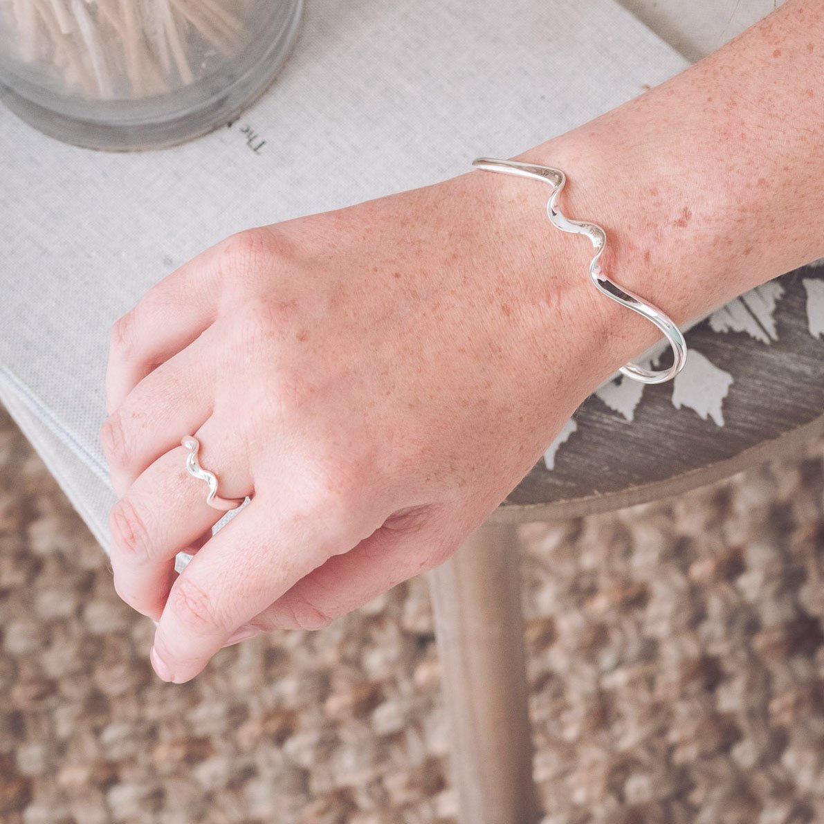 Handmade Sterling Silver Twist Solid Oval Bangle