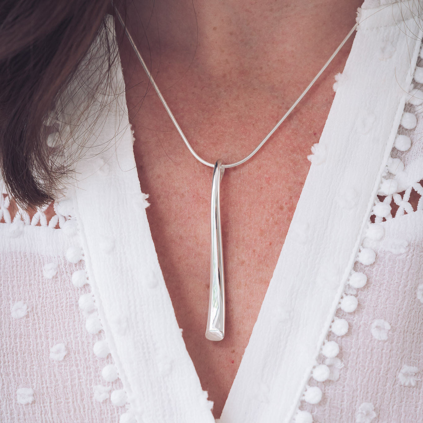 Handcrafted Long Silver Pendant