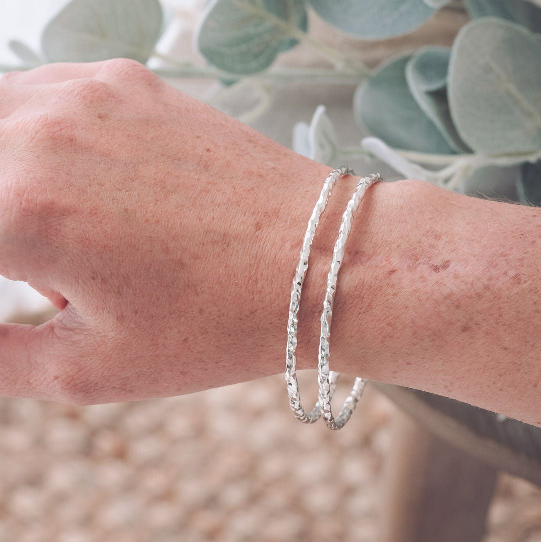 Silver Heavy Chopped Textured Bangle