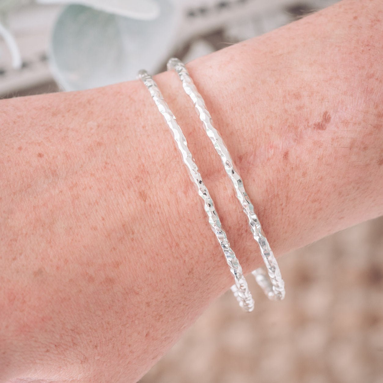 Silver Heavy Chopped Textured Bangle