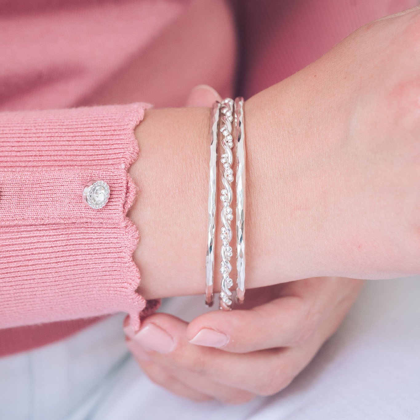 Handmade Silver Hammered Bangle