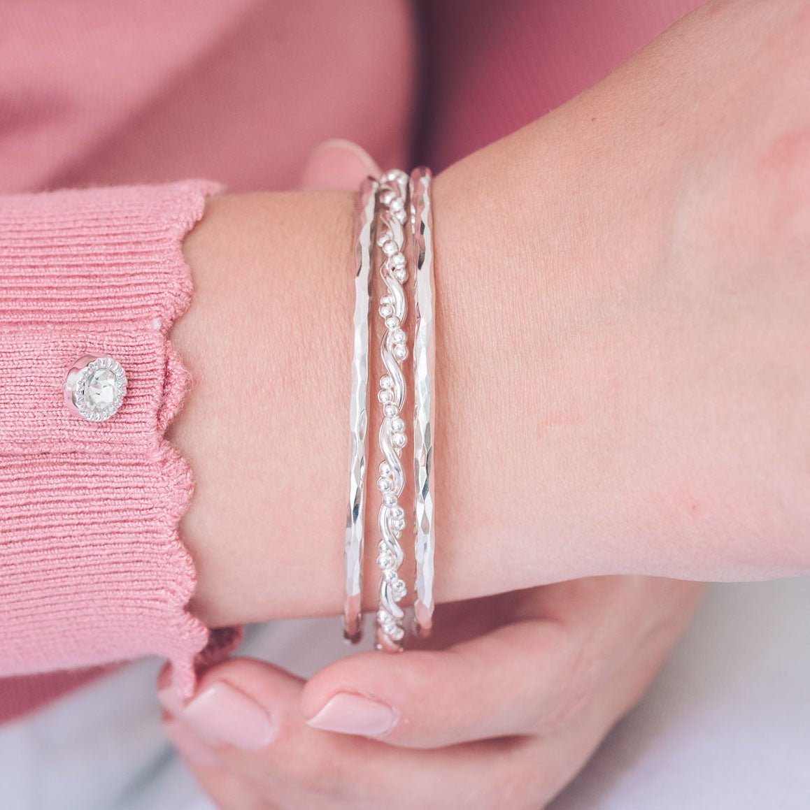 Handmade Silver Twisted Bramble Bangle