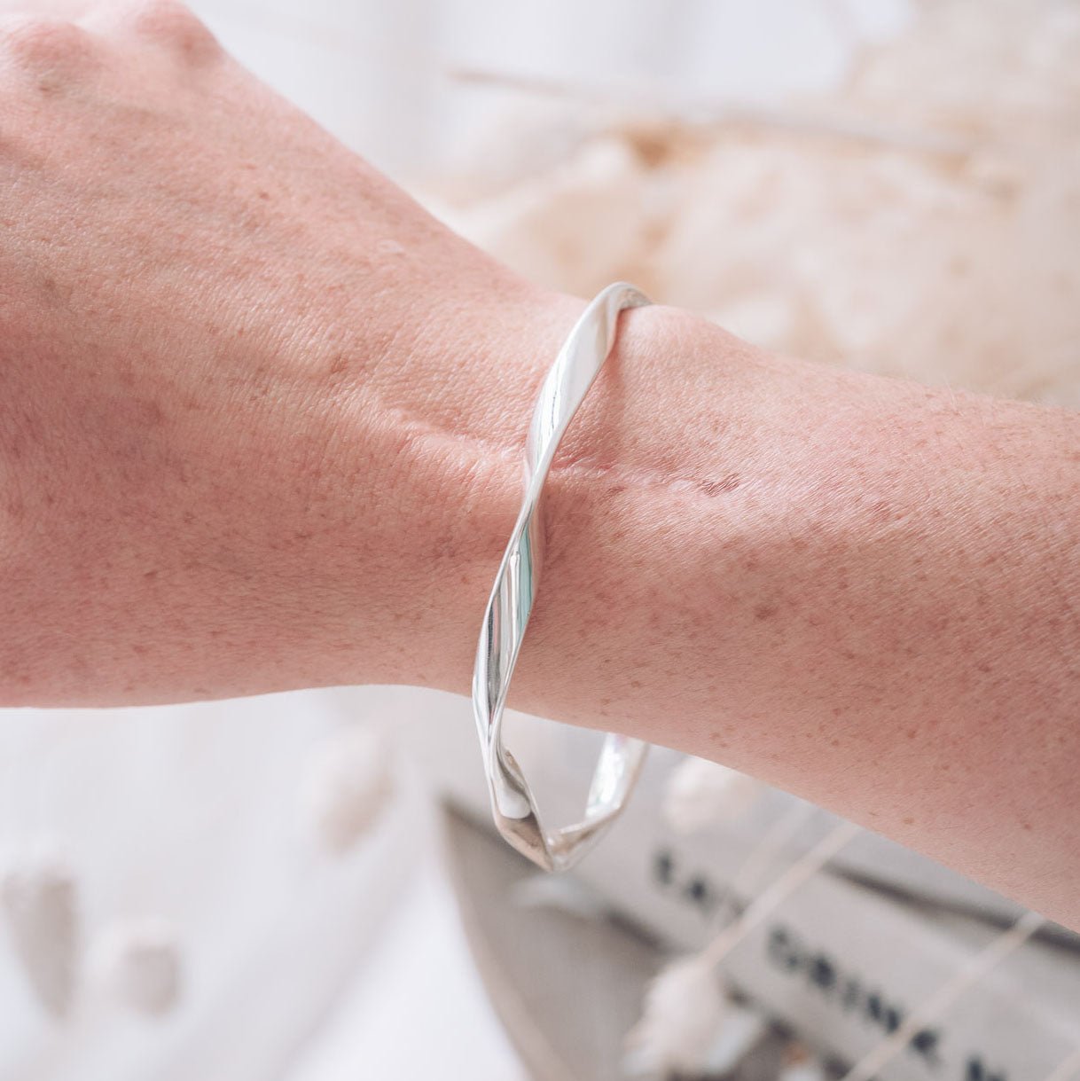 Tightly Twisted Round Silver Bangle