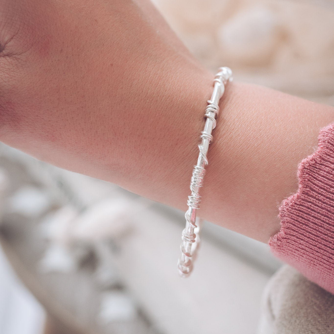 Handcrafted Silver Ivy Bangle wrapped in silver wire