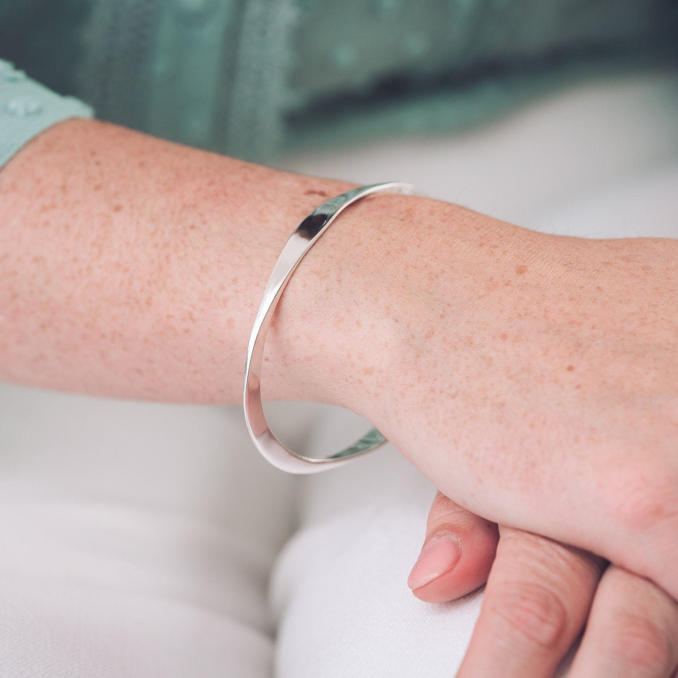 Solid Silver Flattened Edge Bangle