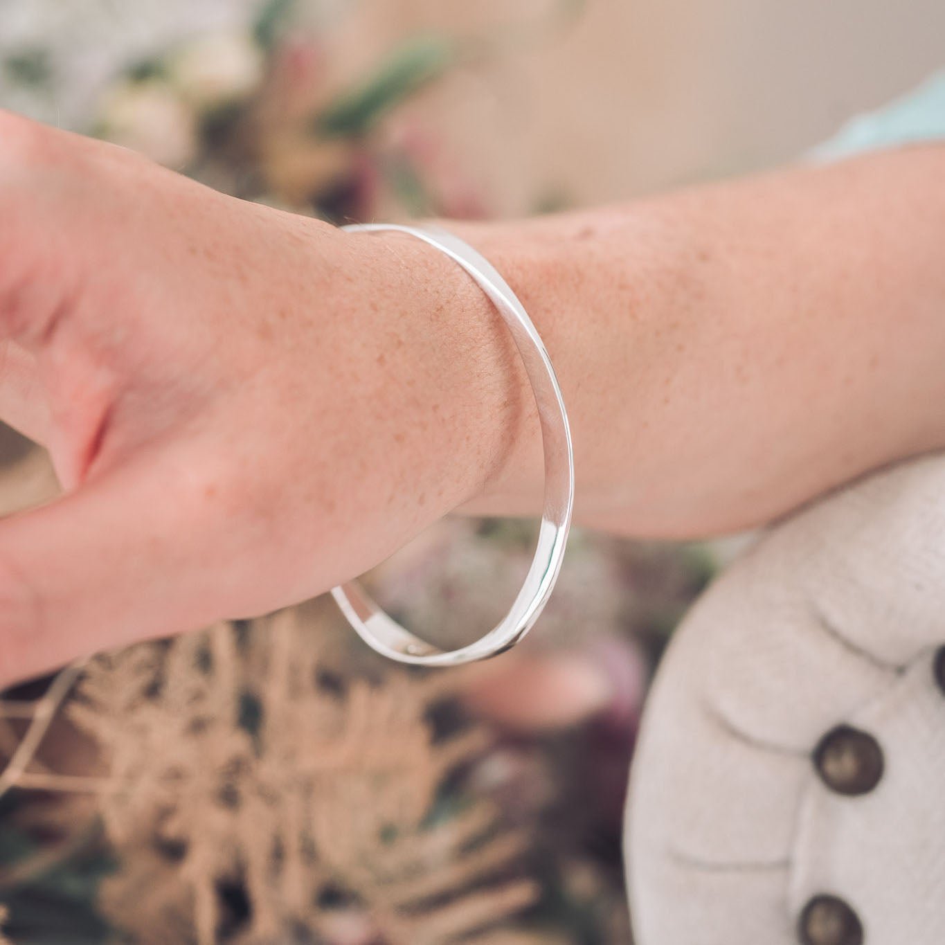 Solid Silver Flattened Edge Bangle