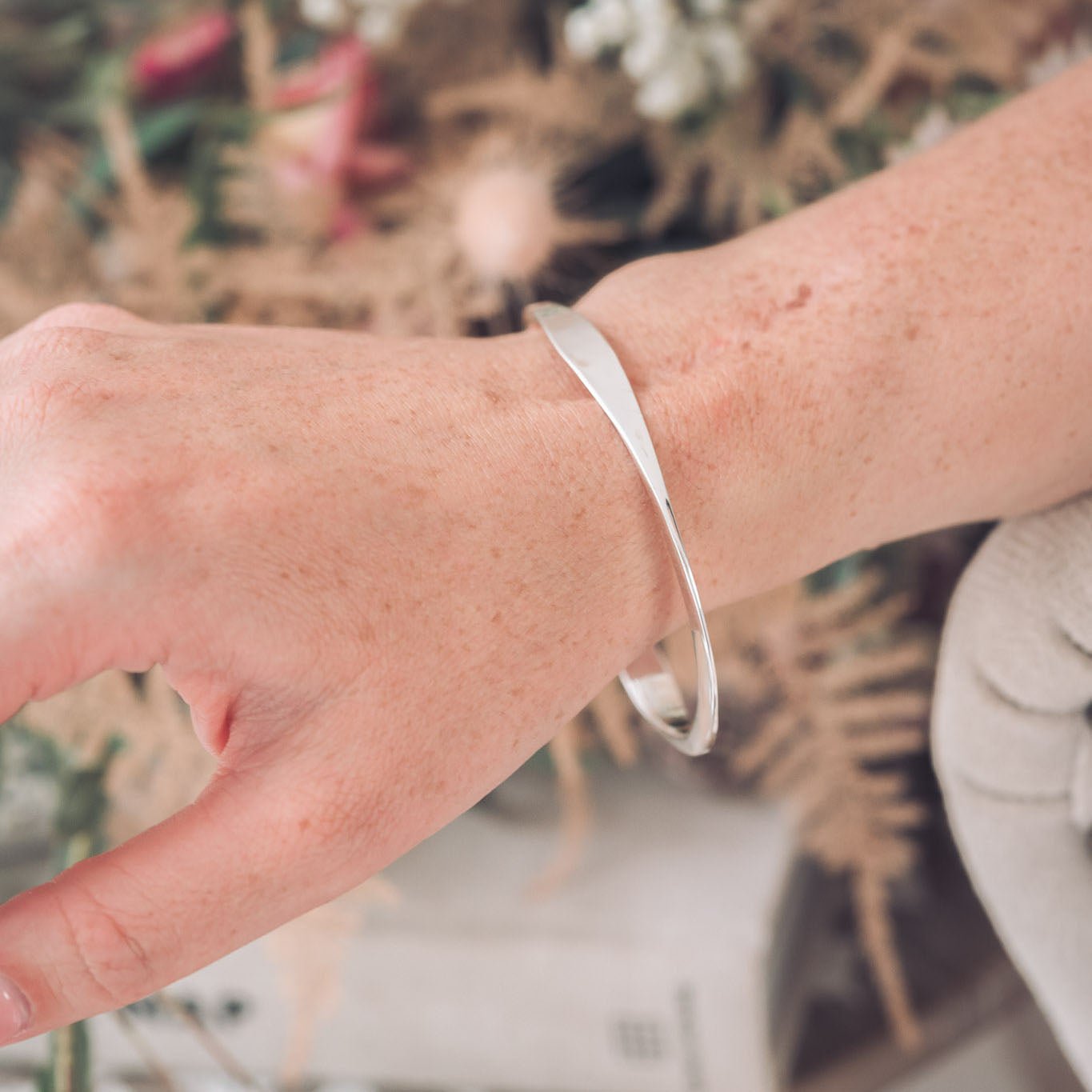 Solid Silver Flattened Edge Bangle