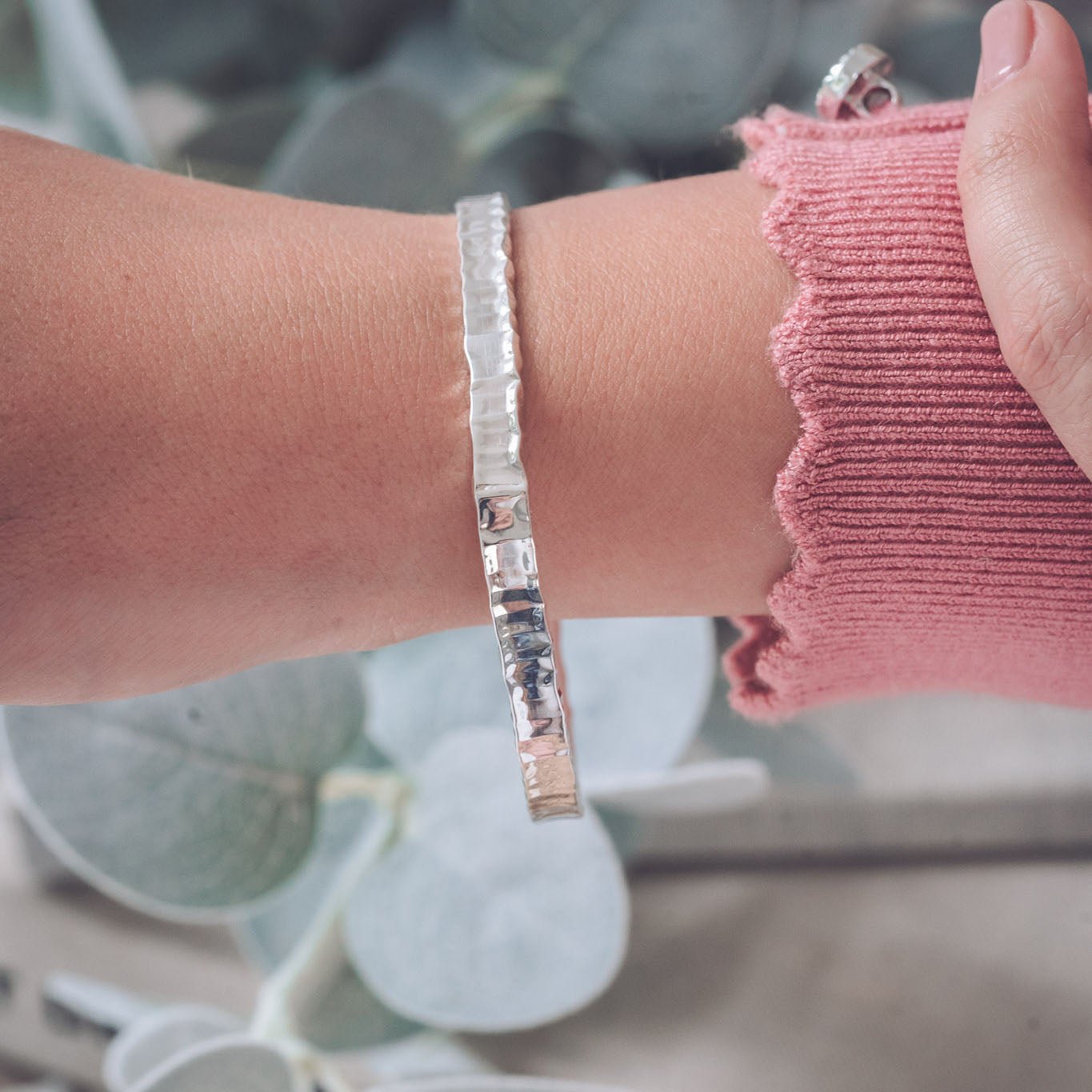 Crisp Handmade Hammered Silver Bangle