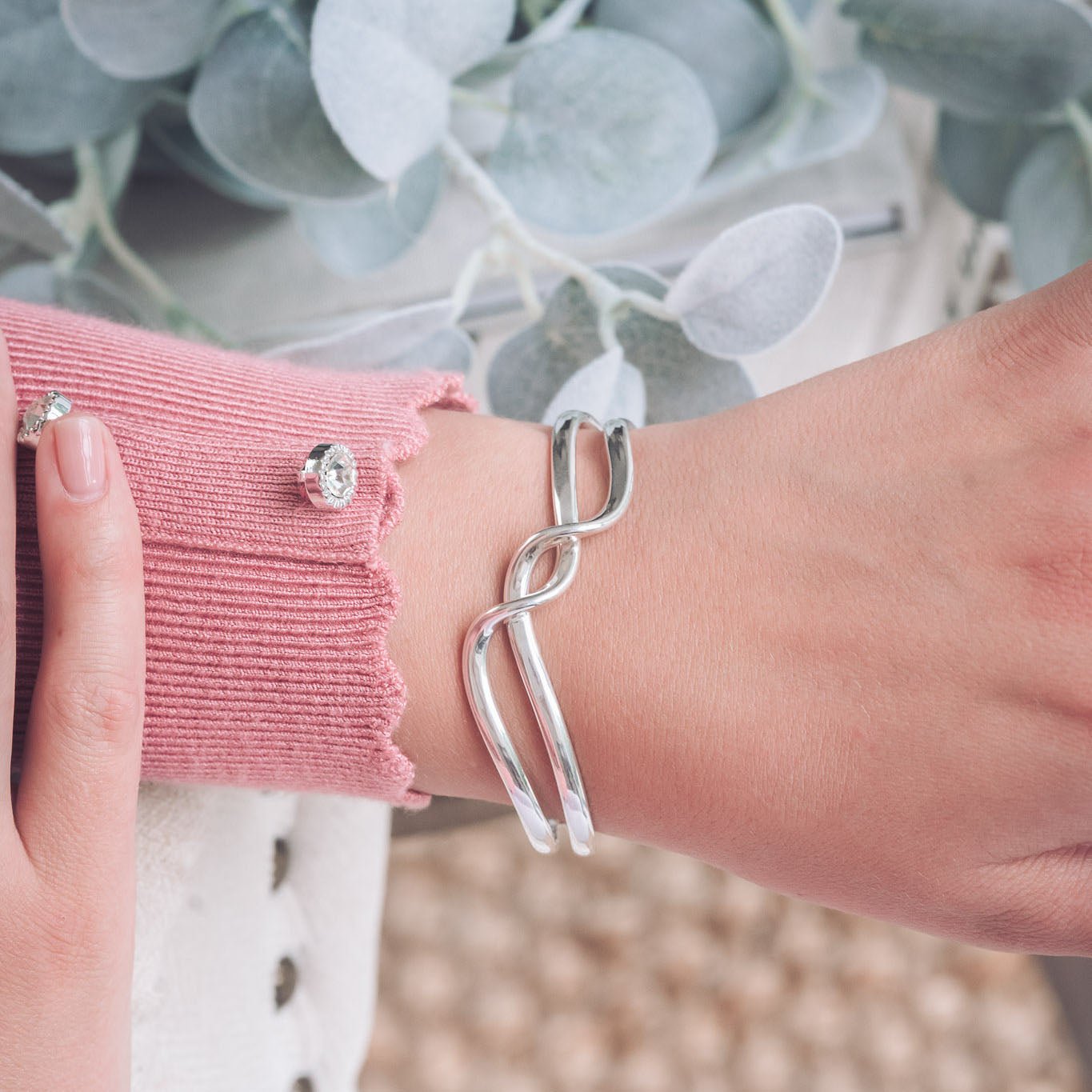 Handmade Sterling Silver Hannah Cuff, Modern Open Design With Twist Detail And Fluid Lines