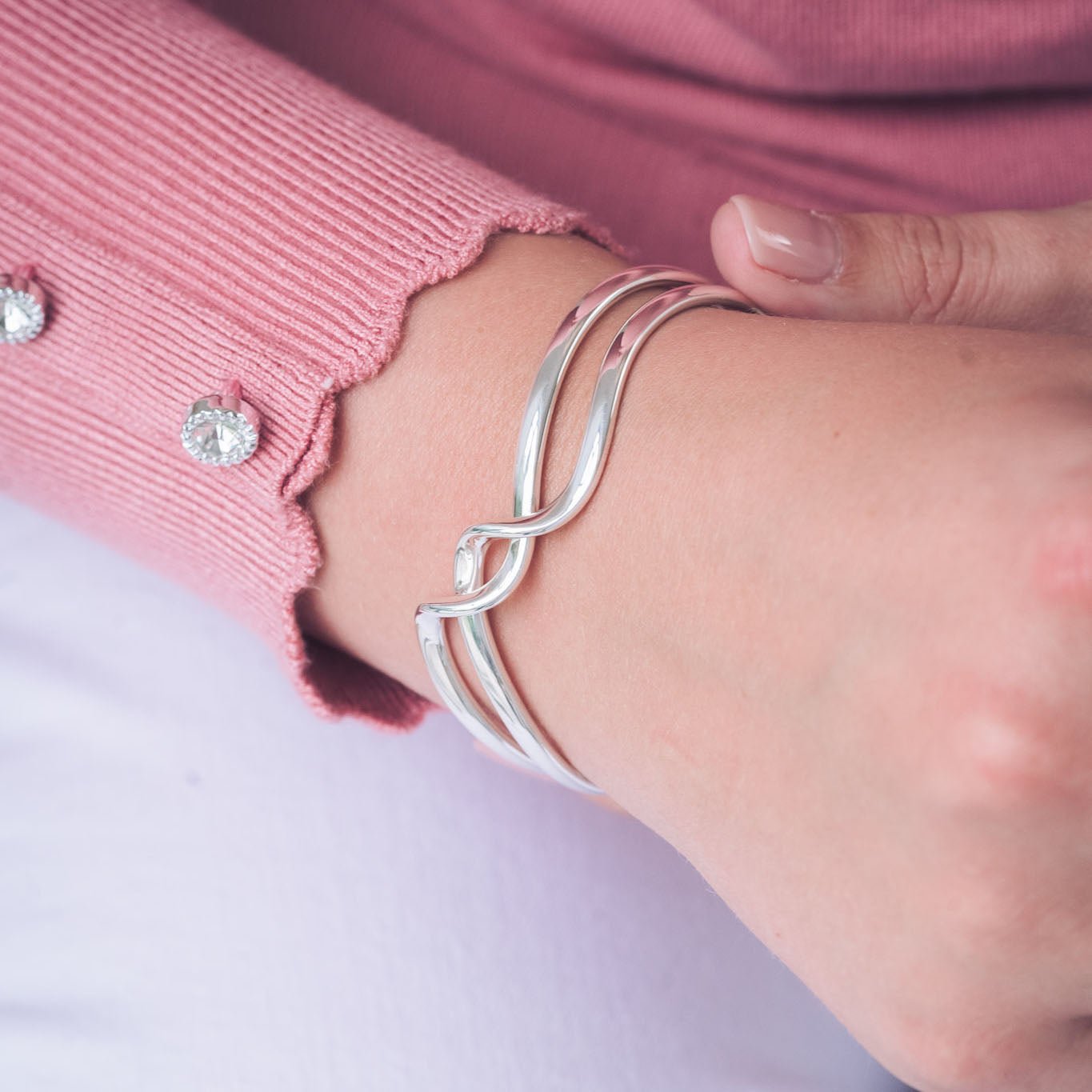 Handmade Sterling Silver Hannah Cuff, Modern Open Design With Twist Detail And Fluid Lines