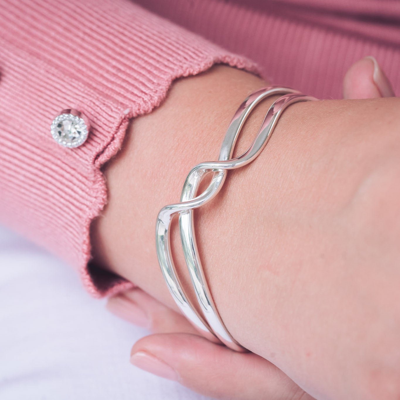 Handmade Sterling Silver Hannah Cuff, Modern Open Design With Twist Detail And Fluid Lines