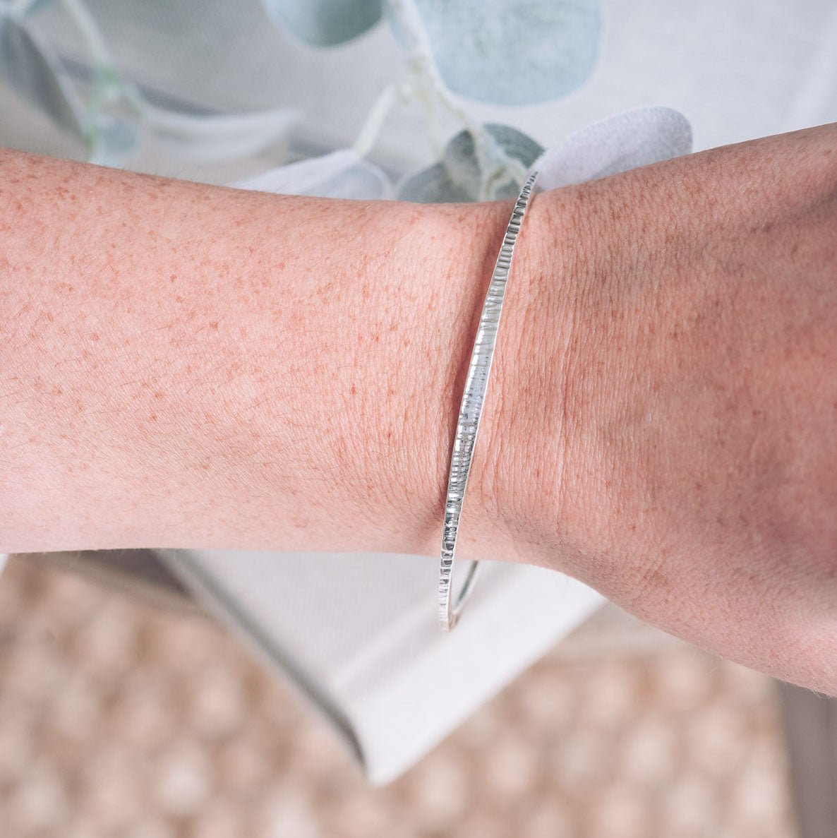 Handmade Hammered Silver Chopped Bangle