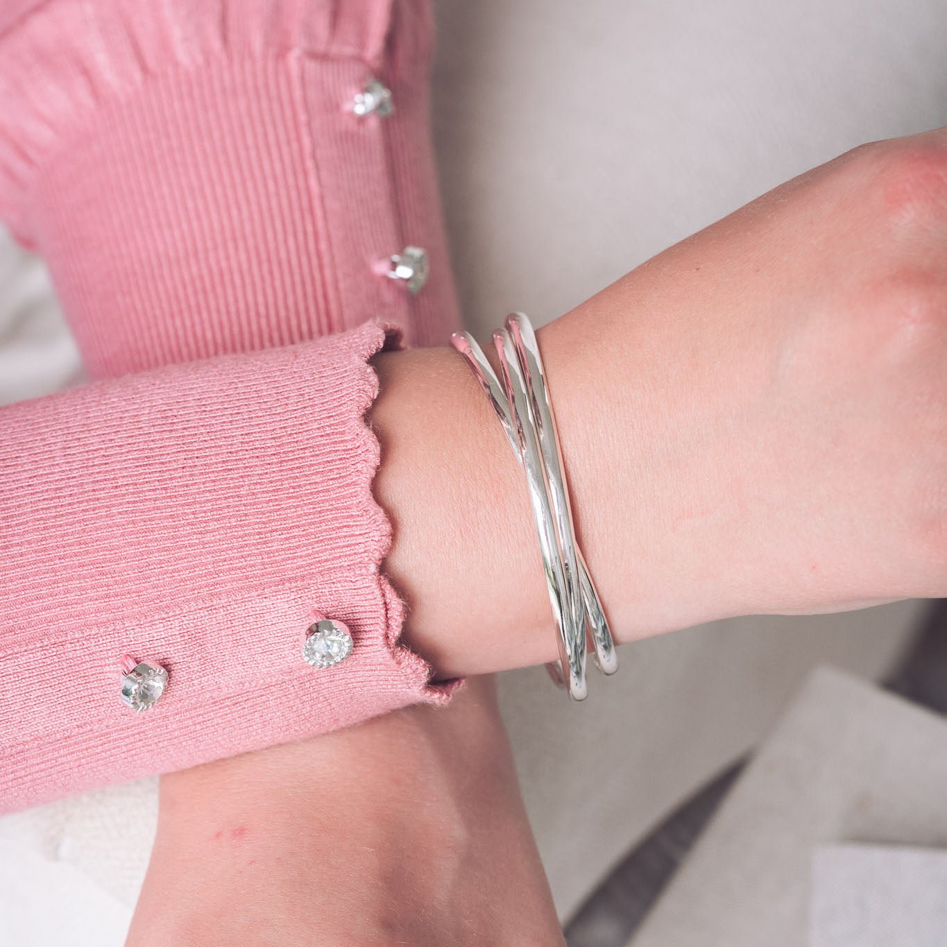 Handmade Silver Triple Interlocking Carol Anne Bangle