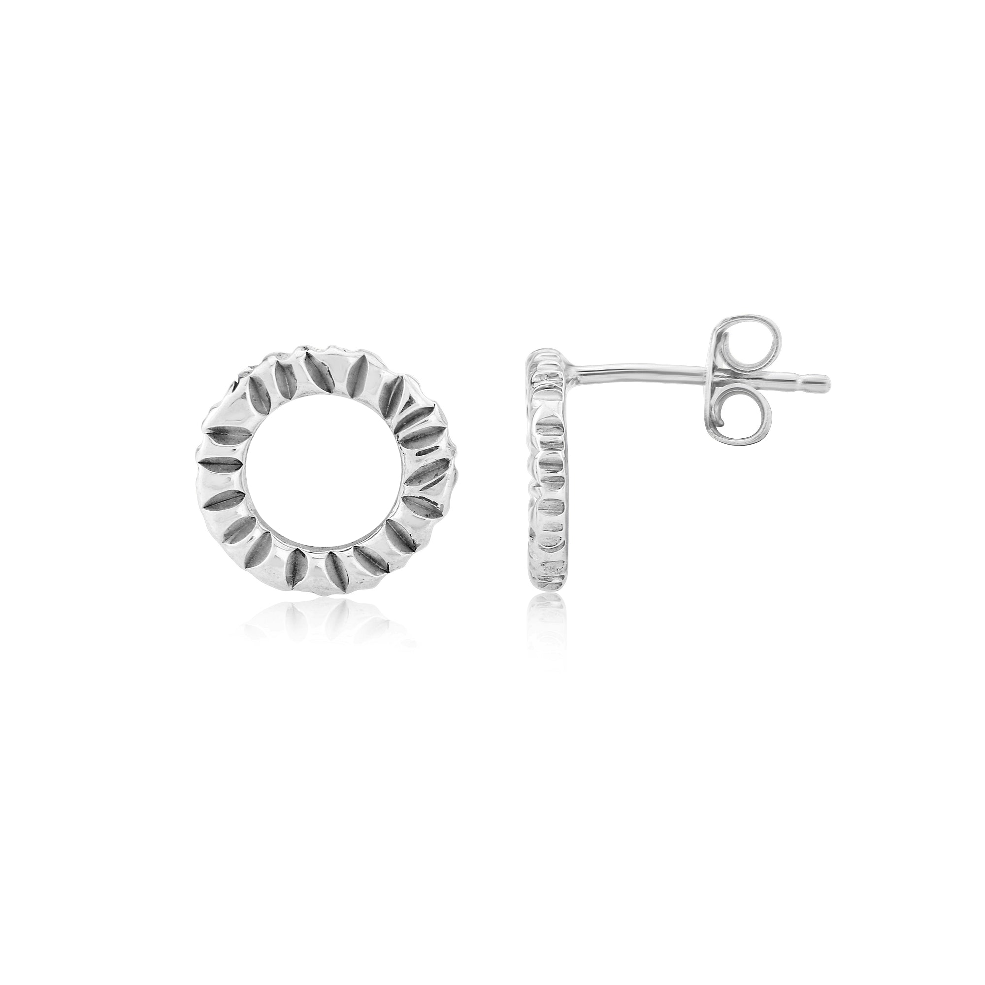 Handcrafted Round Textured Silver Elena Stud Earrings