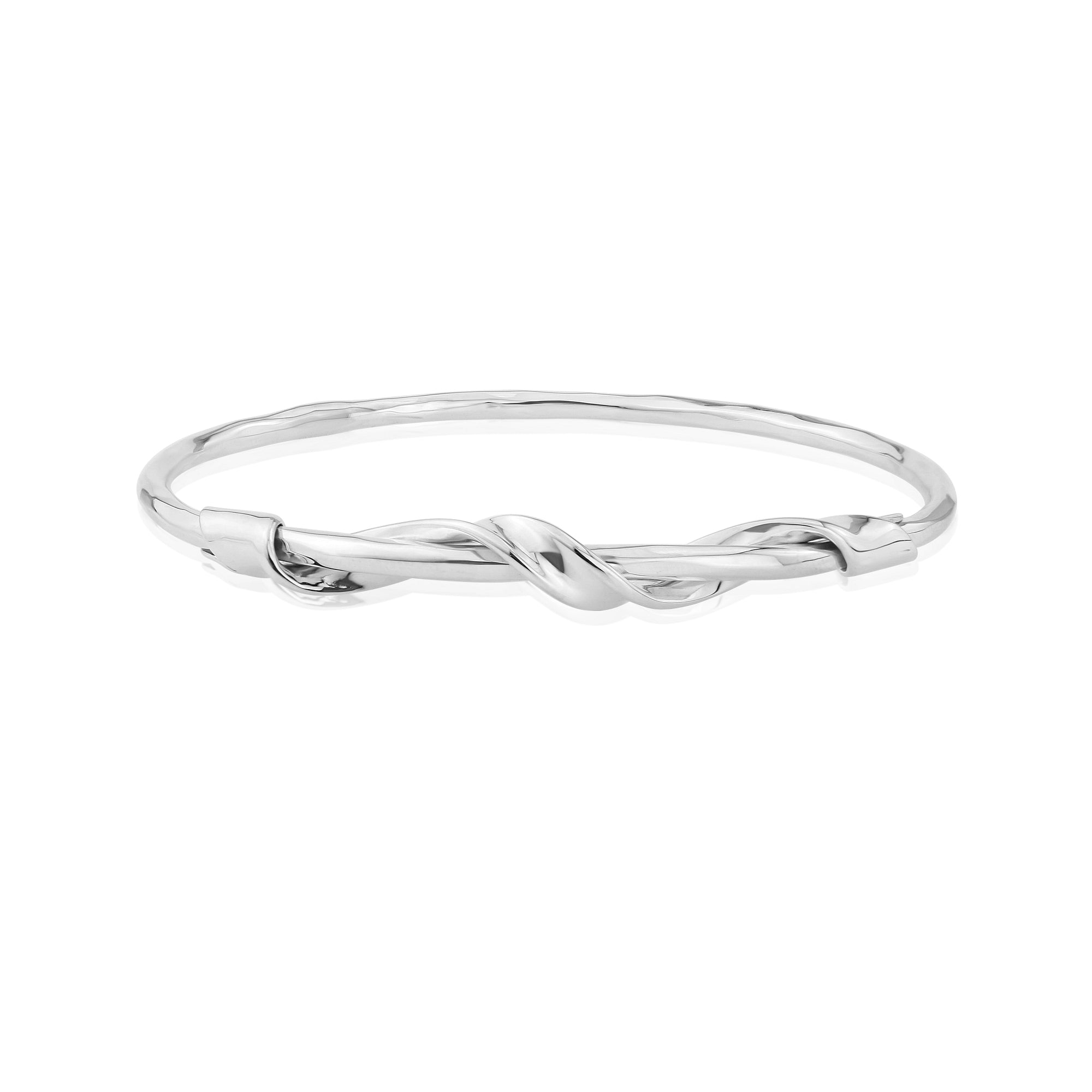 Handmade Silver Textured Bangle With Twisted Ribbon Detail