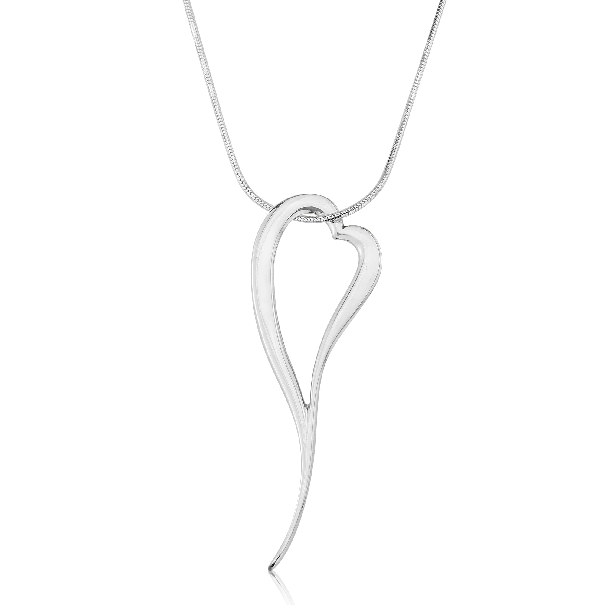 Sterling Silver Zoe Heart Necklace, Curved Open Heart Design