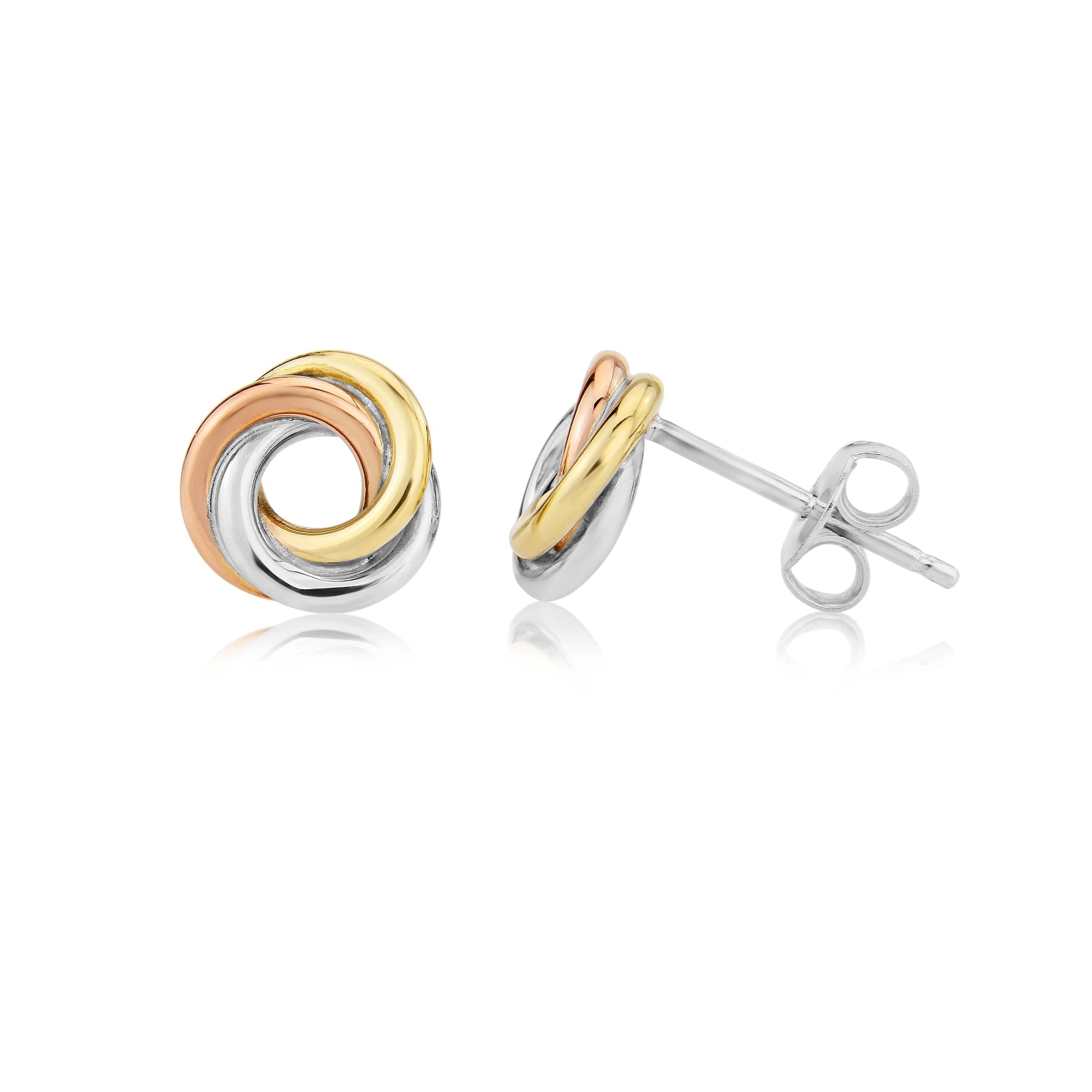 Handmade 9ct Yellow Gold, Rose Gold and Silver Stud Earrings