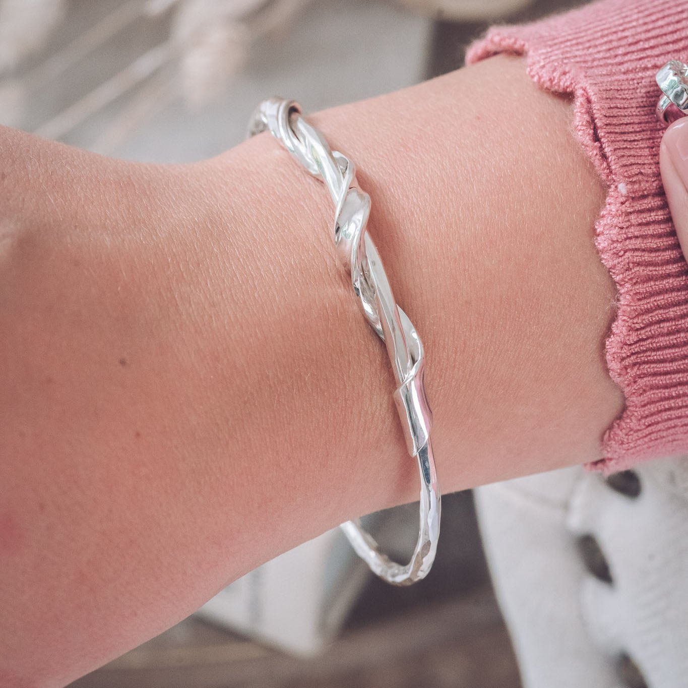 Ribbon Silver Bangle - Bangles