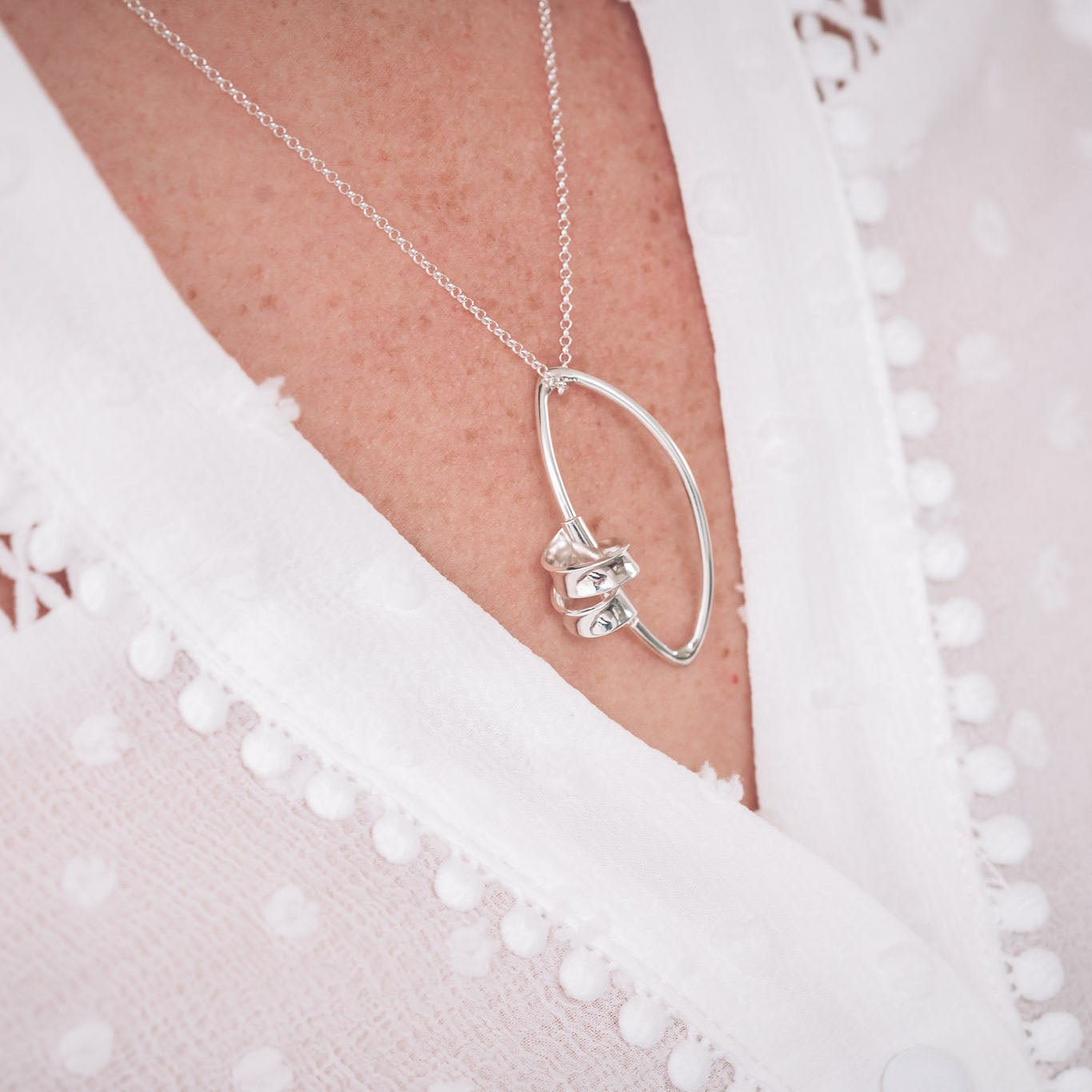 Sarah Ribbon Marquise Silver Pendant Necklace - Pendants