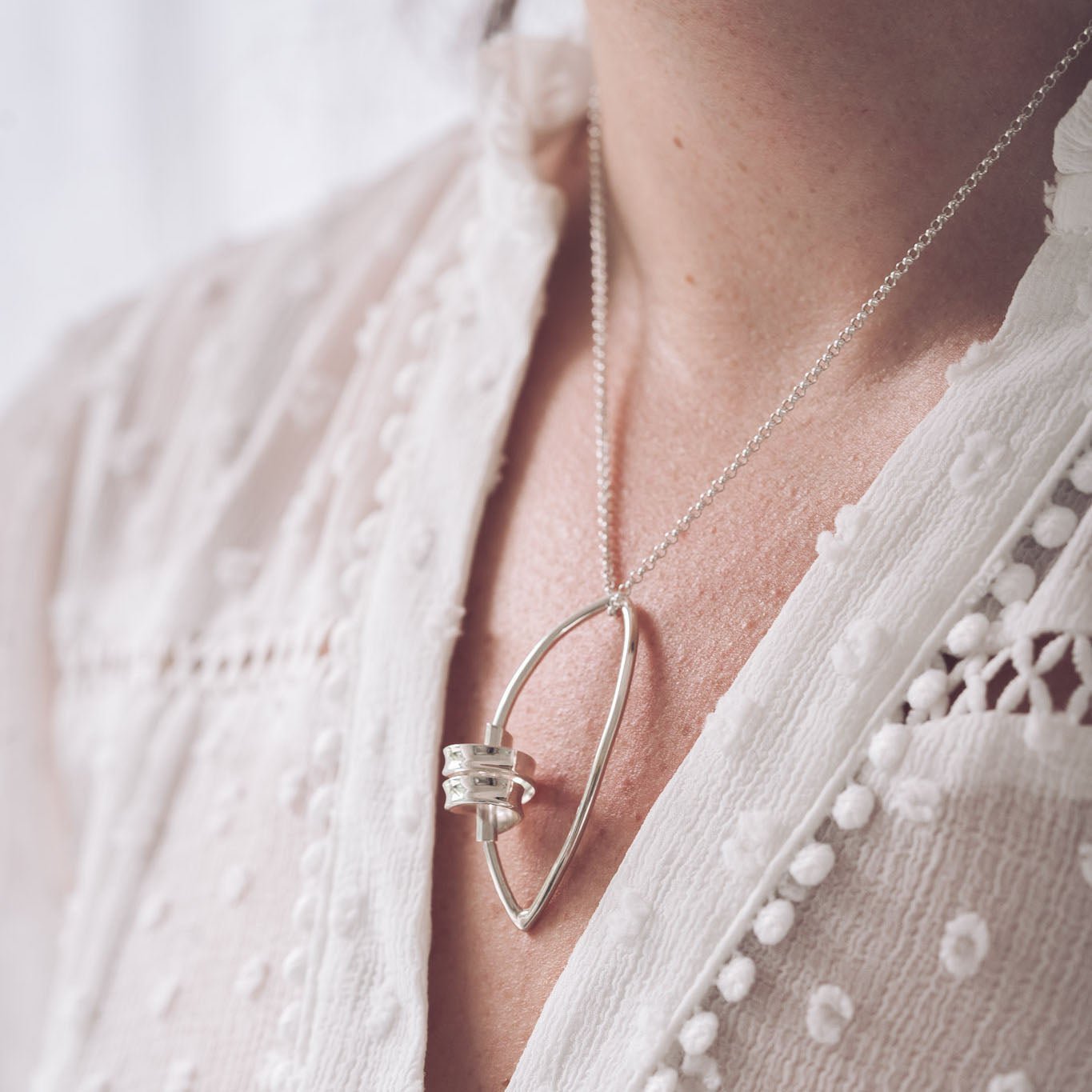 Sarah Ribbon Marquise Silver Pendant Necklace - Pendants