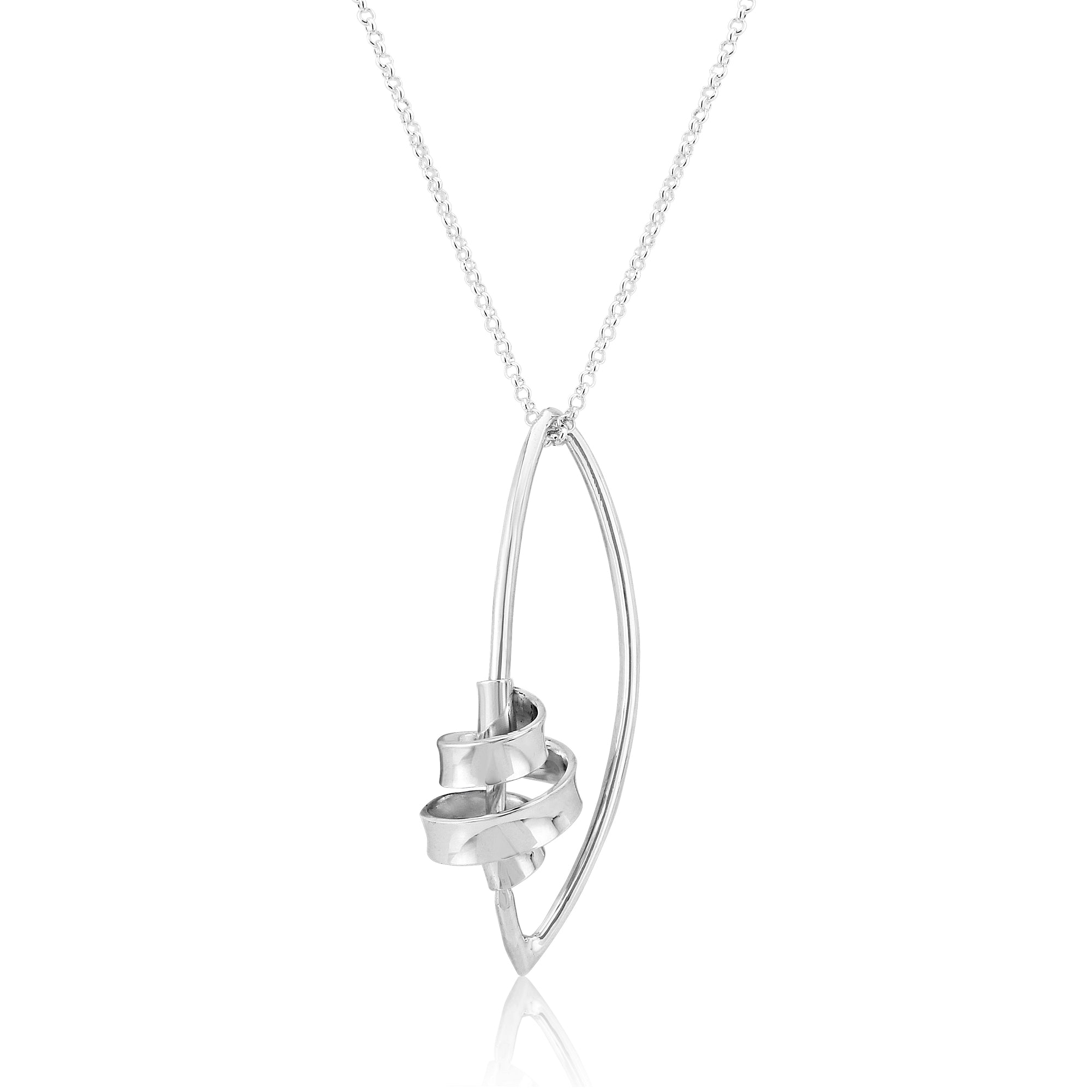 Sarah Ribbon Marquise Silver Pendant Necklace - Pendants