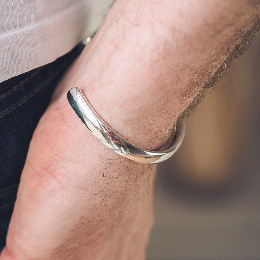 Men's Silver Cuff Bracelet | Heavy Oval