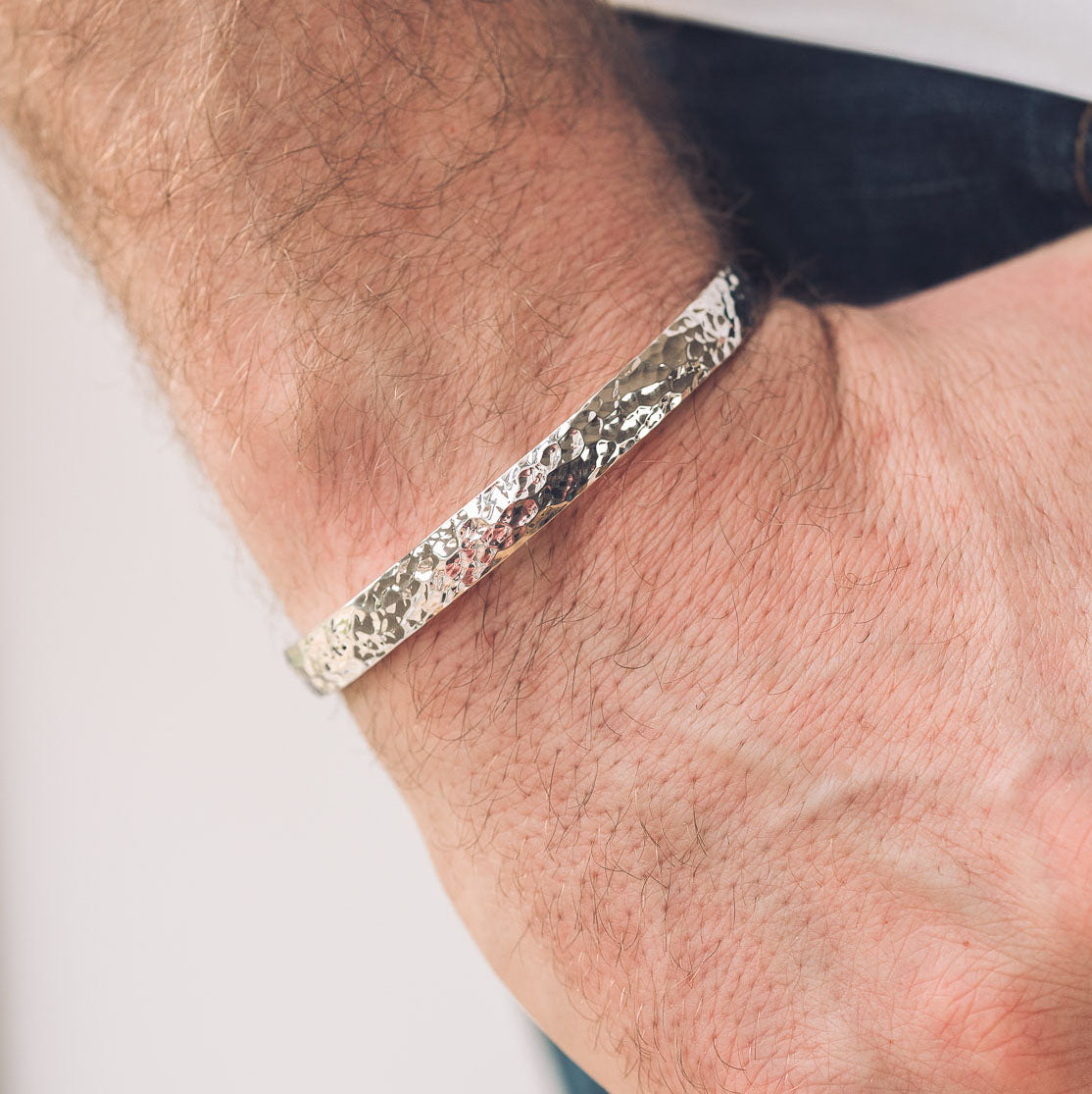 Men's Silver Cuff Bracelet | Hammered