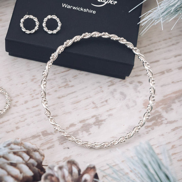 Beaded Silver Bracelet Bramble Silver Bangle - Main Image