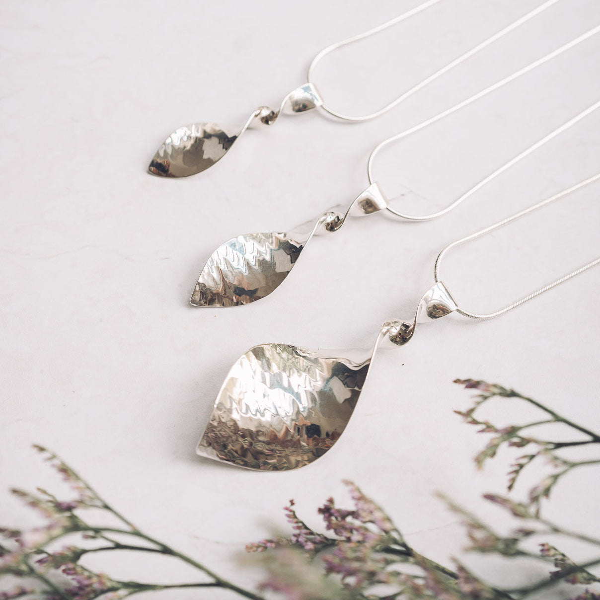 Narrow Twist Silver Pendant Necklace