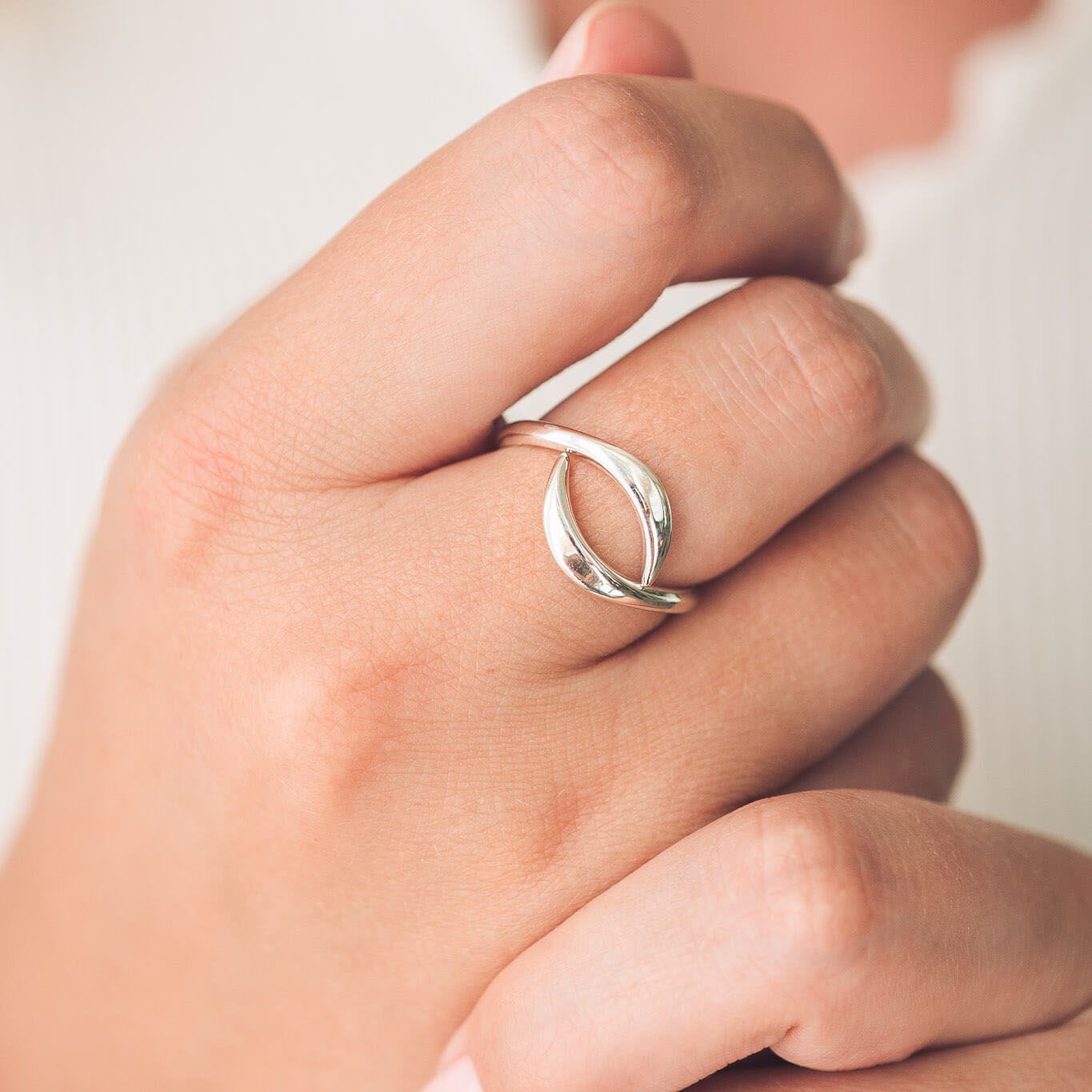 Open Silver Ring on hand