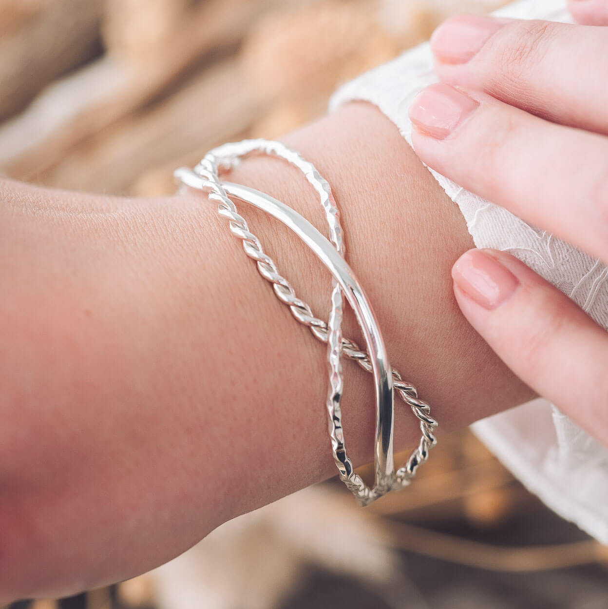 Ameline Silver Cuff Bangle - Bangles