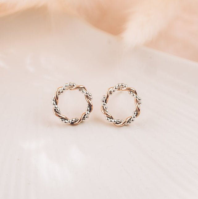 Bramble 9ct Rose Gold and Silver Stud Earrings - Earrings